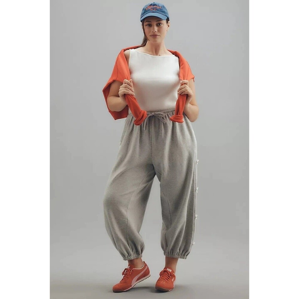 Daily Practice By Anthropologie Sleeveless Bow-Trimmed Jumpsuit Gray XS 280508